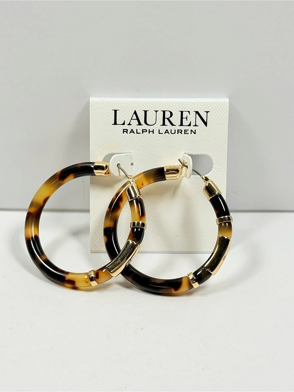 Lauren Ralph Lauren Stripe Tortoise Pattern Hoop Earrings Tortoiseshell Hoop